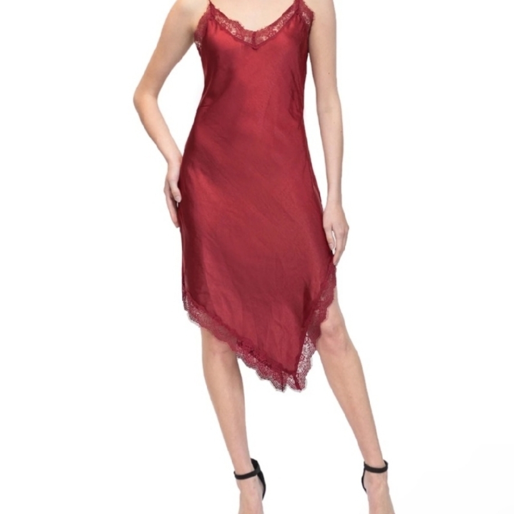 Red Satin Steve Madden Asymmetrical Slip
